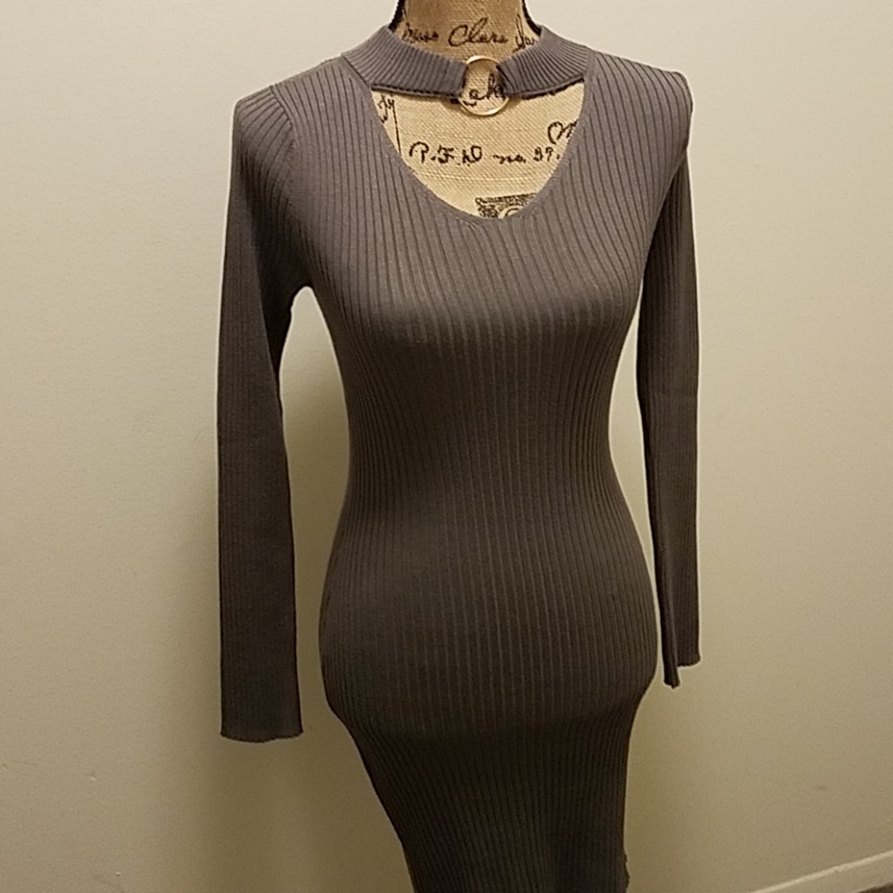 Grey Bodycon Sweater Dress